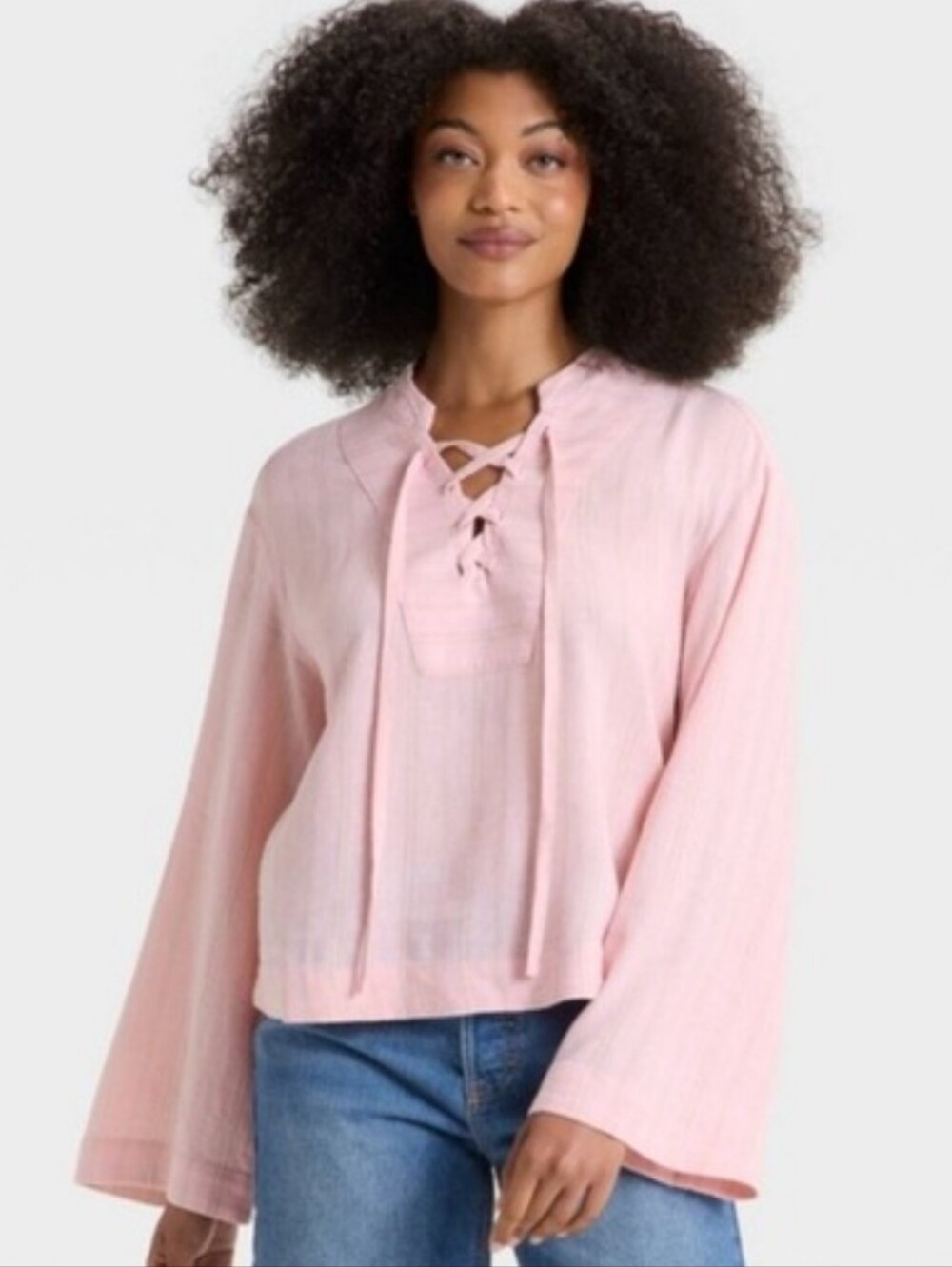 NWOT Universal Thread Linen-Blend Lace-up Casual Blouse